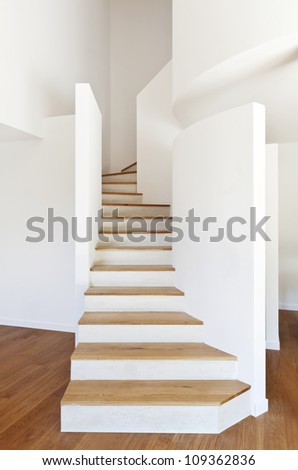 interior modern house, staircase, parquet floor