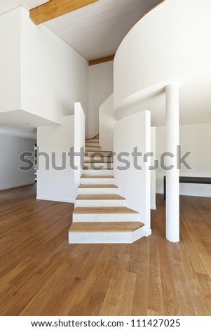 interior modern house, staircase, parquet floor