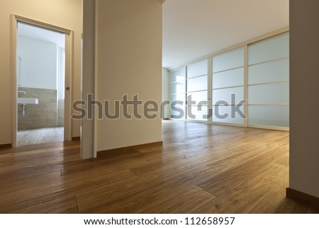 interior empty house with wooden floor, passage