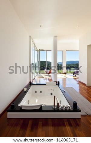 beautiful house, modern style, room with jacuzzi