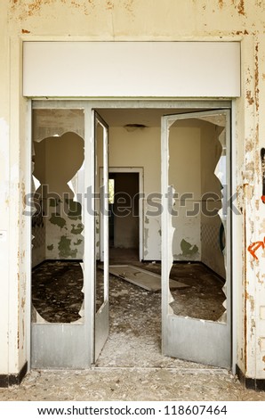 abandoned building, door broken