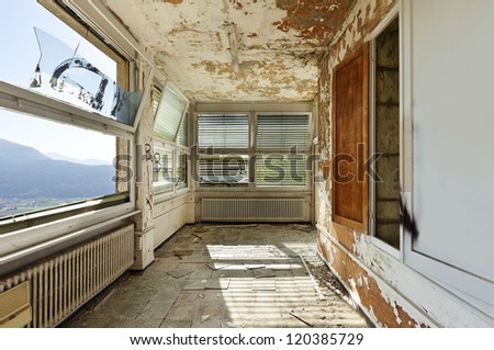 old abandoned house, interior, windows