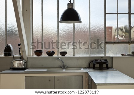 interior, beautiful kitchen of an old loft