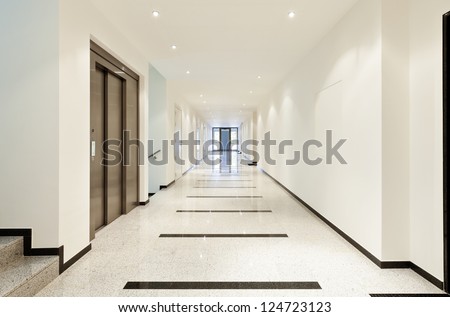 modern architecture, interior, view of the long corridor