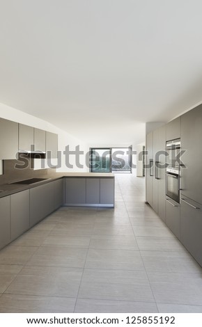 modern architecture, new empty apartment ,  view  from the kitchen