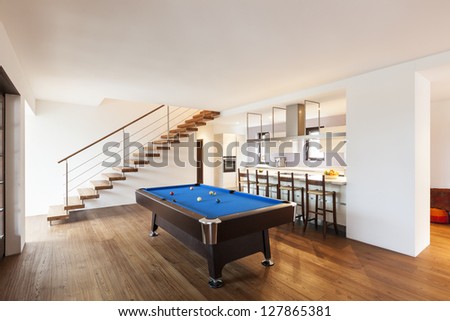 modern loft, room with billiard