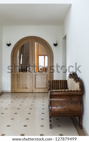 apartment, interior, corridor with antique sofa