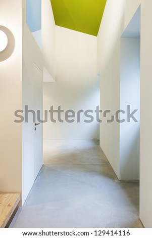 Interior of stylish modern house, corridor illuminated