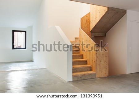 Interior of stylish modern house, staircase view