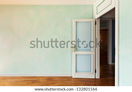 Interior, empty apartment in style classic, room with door open