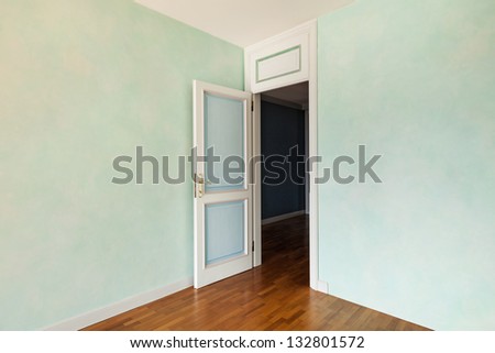 Interior, empty apartment in style classic, room with door open