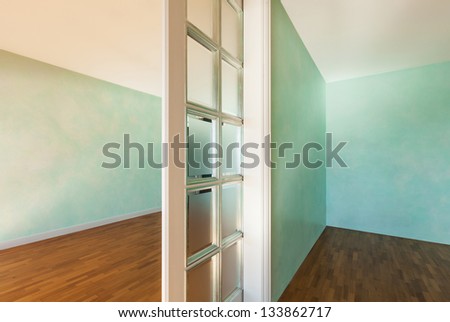 Interior, empty apartment in style classic, rooms with sliding door