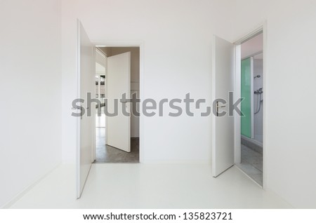 White apartment Interior, two doors open