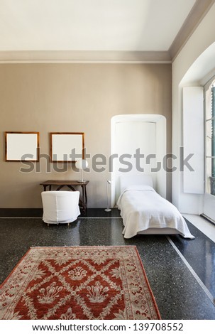 beautiful hotel room in historic building, view single bed