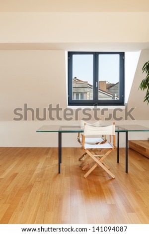 Interior, Beautiful Loft, Hardwood Floor, View Dining Table