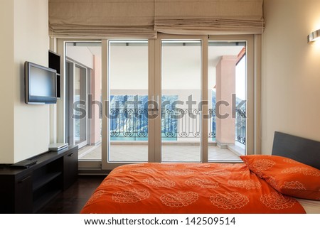 interior luxury apartment, bedroom with single bed