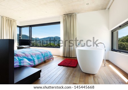 Modern Villa, Interior, Bedroom With Bathtub