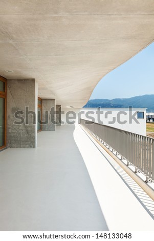 new architecture, modern school, view from balcony