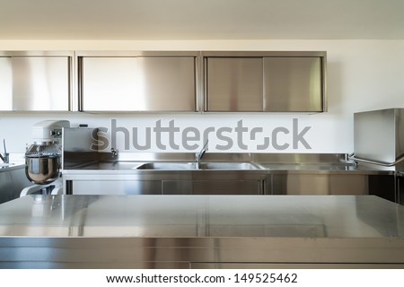 Professional kitchen, view counter  in steel