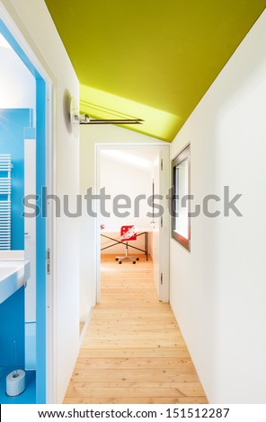 Beautiful modern house, view from the corridor