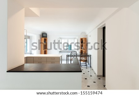 Interior, small apartment, white room view