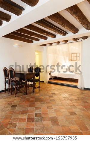 Beautiful apartment classic, interior, terracotta floor