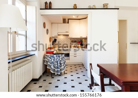 Interior, Comfortable Small Apartment, Kitchen View