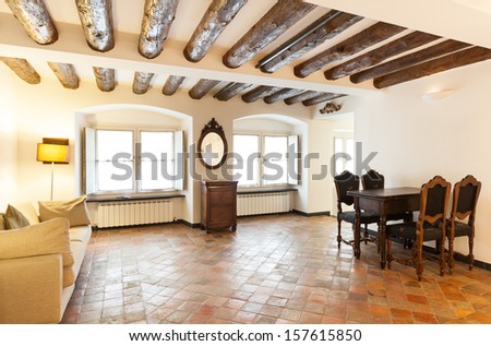 Beautiful apartment classic furniture, interior, terracotta floor