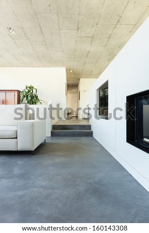 Beautiful Modern House In Cement, Interiors, View From The Living Room