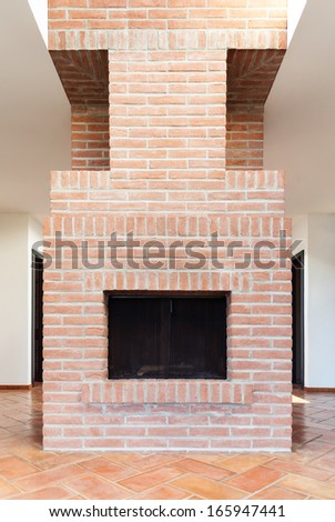 Architecture, interior,  view fireplace in bricks