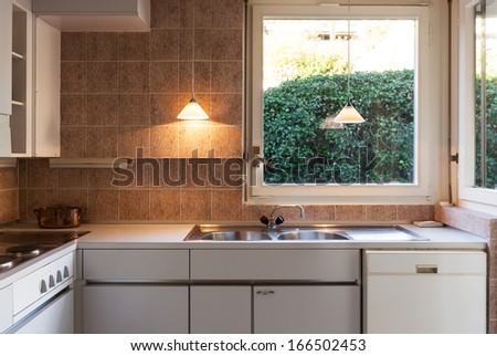 Nice Domestic Kitchen With Window, Detail Counter Top, Sink