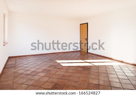 Architecture, interior, empty room with terracotta floor