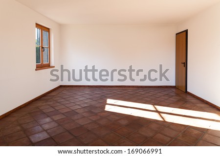 Architecture, Interior, Empty Room With Terracotta Floor