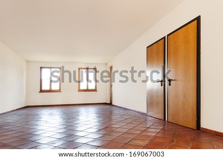 Architecture, interior, empty room with terracotta floor
