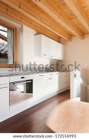 comfortable empty loft, interior, domestic kitchen