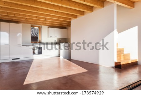 Comfortable Empty Loft, Interior, Domestic Kitchen