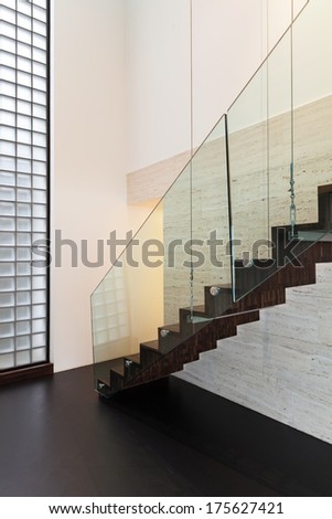 Architecture, beautiful interior of a modern villa, staircase