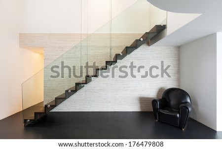 Architecture, beautiful interior of a modern villa, staircase