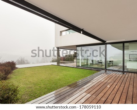 Architecture, beautiful interior of a modern villa, view from veranda