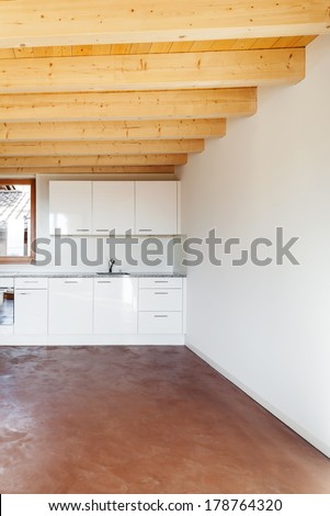 comfortable empty loft, interior, domestic kitchen