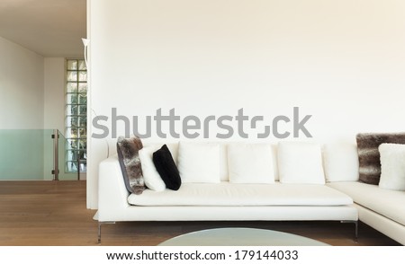 beautiful interiors of a modern house, living room, white divan