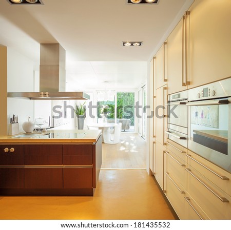 modern kitchen with wood floor