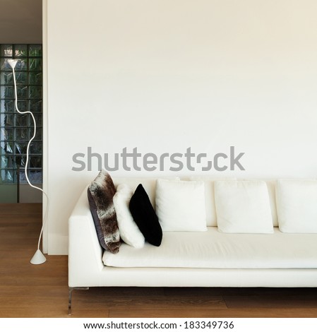 beautiful interiors of a modern house, living room, white divan