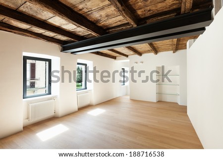 modern loft, empty room with many windows