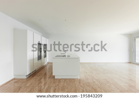 beautiful empty apartment, marble floor, modern kitchen