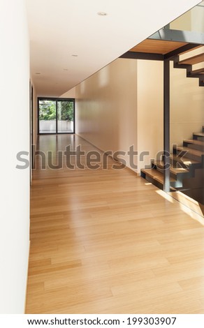 entrance of a modern villa, corridor and stairs view