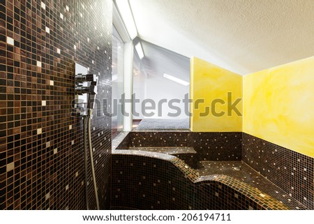 House, inside bathroom, yellow walls