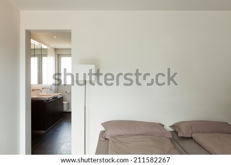 interior modern house, bedroom, double bed