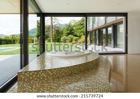 beautiful room with tub, window overlooking the garden