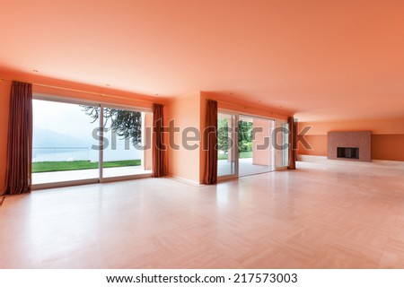 Interior, empty house, wide living room